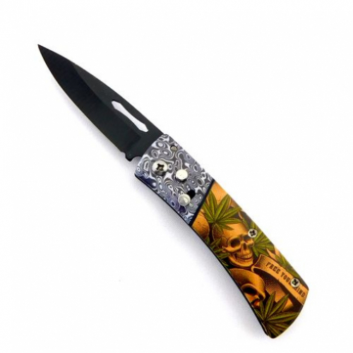 Нож  №HG628-2 выкидной, металл. рукоять, с клипсой, 16см, в коробке