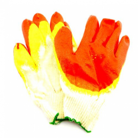 Перчатки х/б с двойным жёлто-красные обливом  ЛЮКС(уп.10) &10