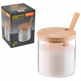 Сахарница/Банка для хранения cып. прод., Bambu, объём: 300 м стекл, с крыш+лож/бамбук 109034 РСВ-555