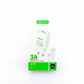 Сетевое зарядное устройство Gerlax A13T 1USB 3A 12W с кабелем Type-C 1м White