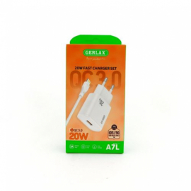 Сетевое зарядное устройство Gerlax A7L1USB QC3 18W 5V/3A c кабелем  Lightning 1м White